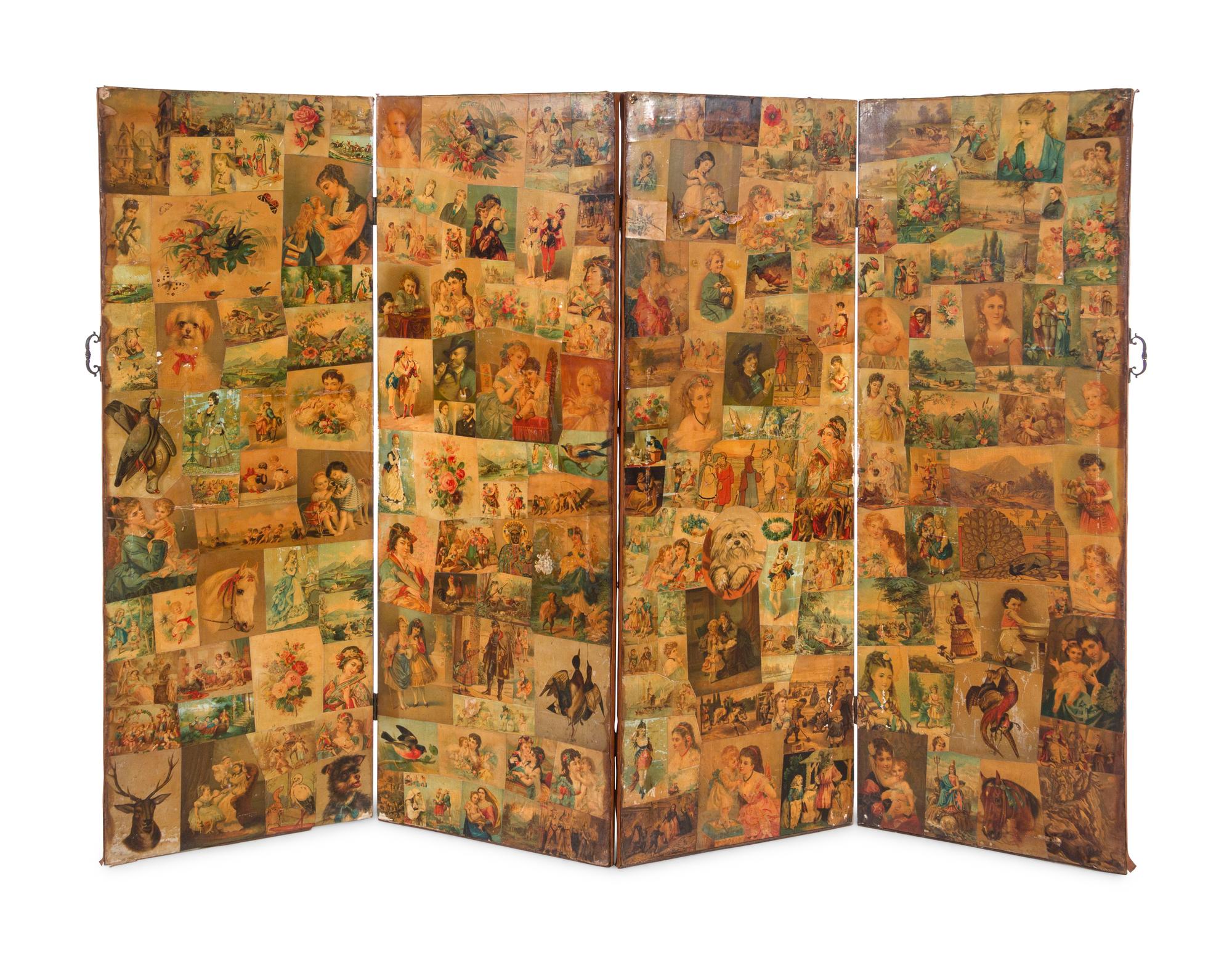 A Victorian Decoupaged Four-Panel Floor Screen