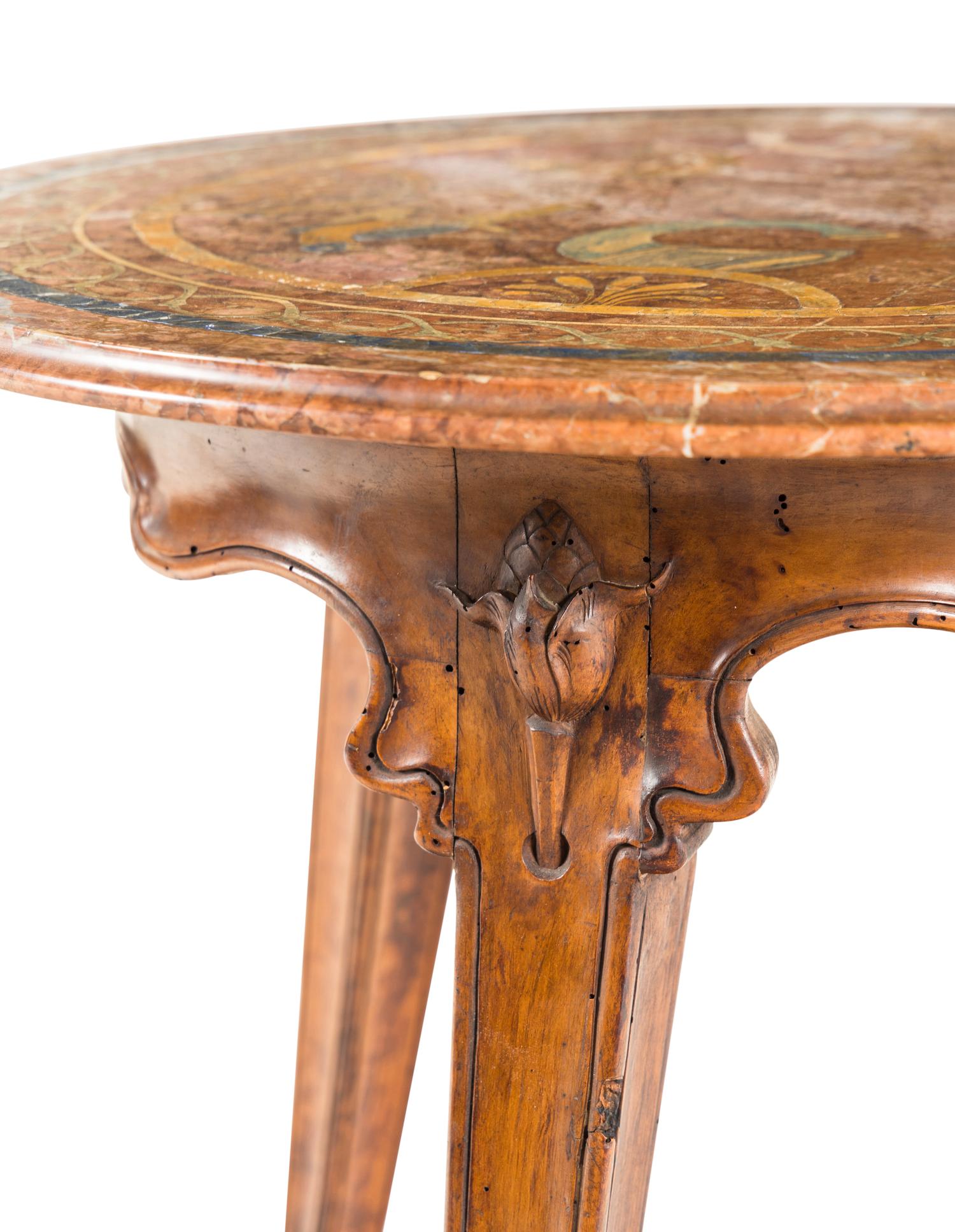 An Italian Baroque Carved Fruitwood Scagliola-Inset Center Table