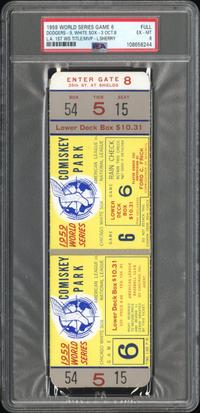 A 1959 World Series Game Six Full Ticket - First Dodgers World Series Championship in Los Angeles (PSA 6 EX-MT) - POP Seven