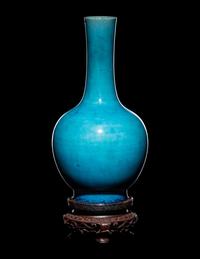 A Pair of Chinese Turquoise Glazed Porcelain Bottle Vases