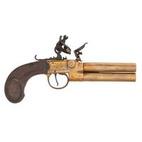 Brass Flintlock Double Barrel Tap Action Turn Off Pistol