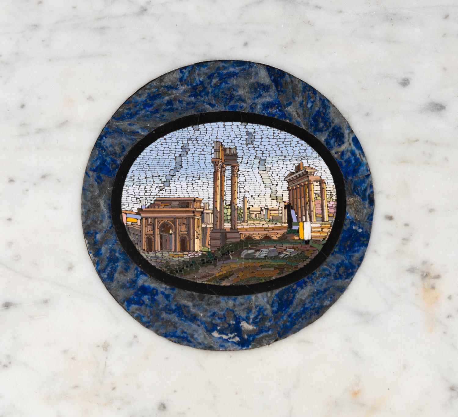 A French Gilt Bronze and Italian Micromosaic-Inset White Marble Guéridon