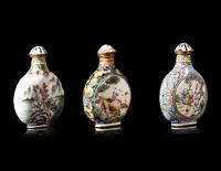 Three Chinese Canton Enamel on Metal Snuff Bottles