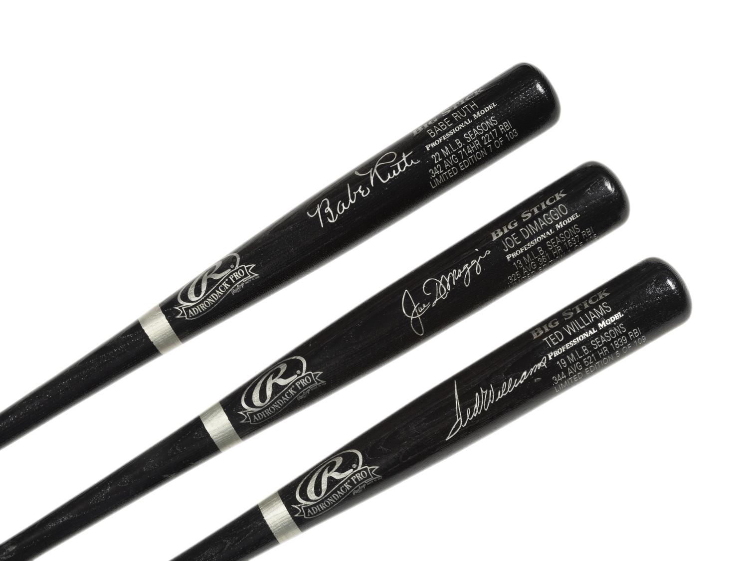 A Group of Ted Williams, Babe Ruth and Joe DiMaggio Commemorative Bats