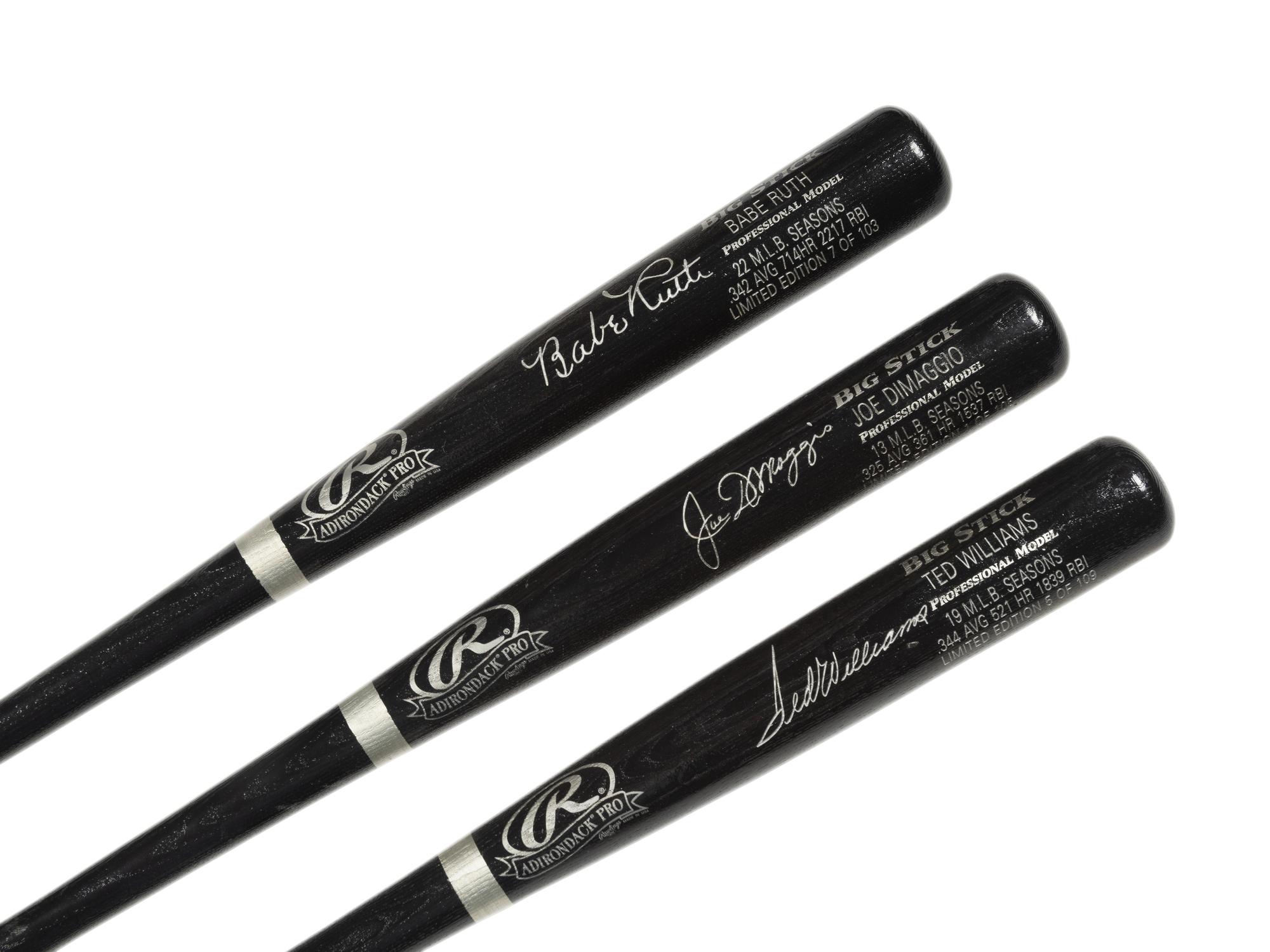 A Group of Ted Williams, Babe Ruth and Joe DiMaggio Commemorative Bats