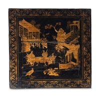 A Pair of Chinese Gilt-Decorated Black Lacquer Jardinière Stands