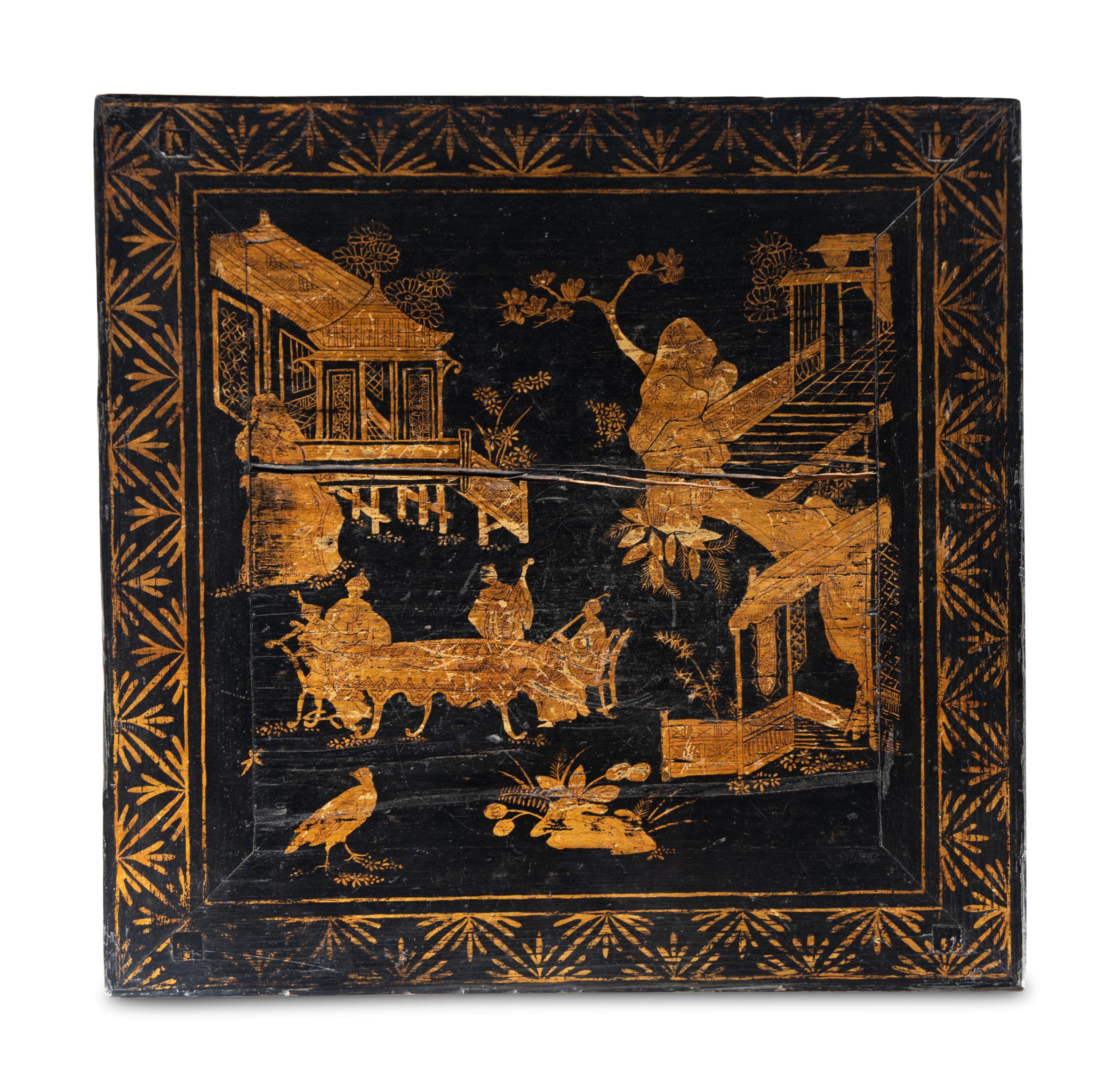 A Pair of Chinese Gilt-Decorated Black Lacquer Jardinière Stands