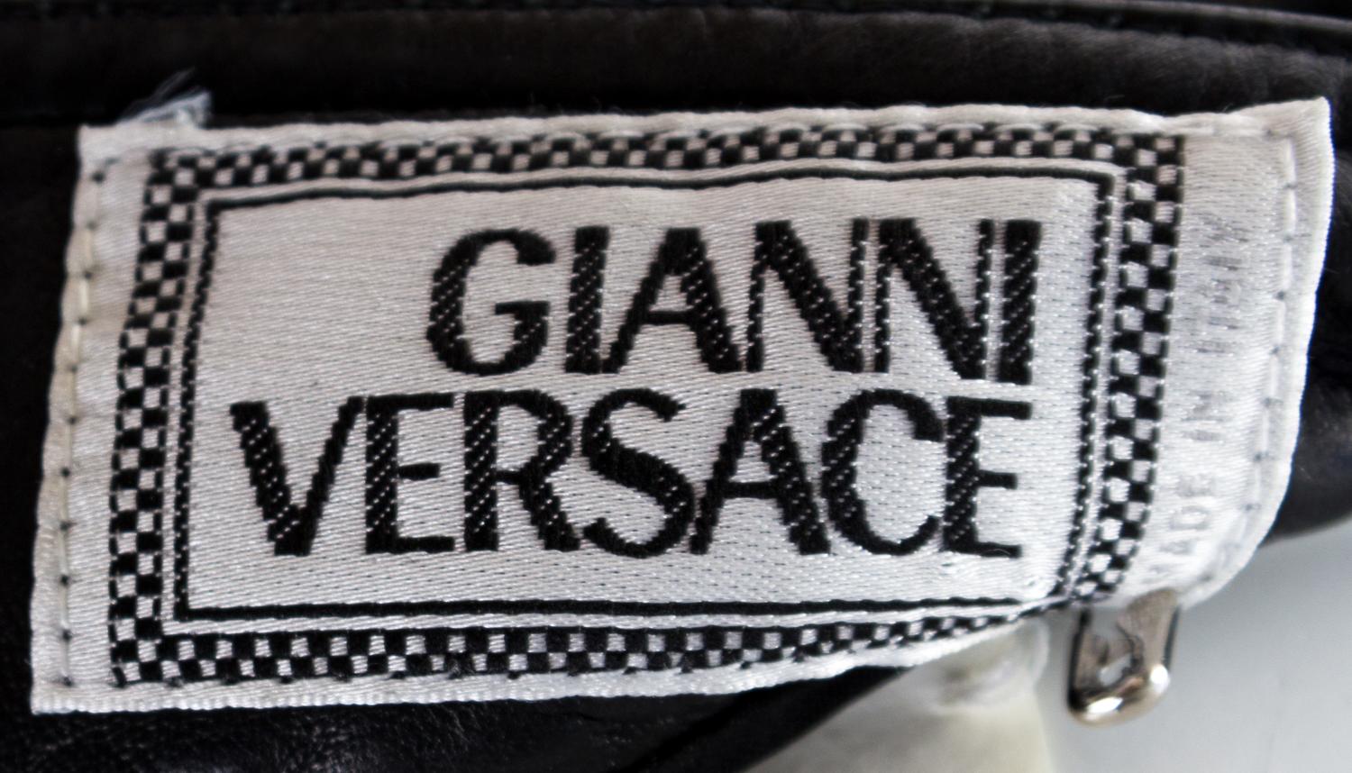 A Gianni Versace Black Leather Men's Pant, No size.