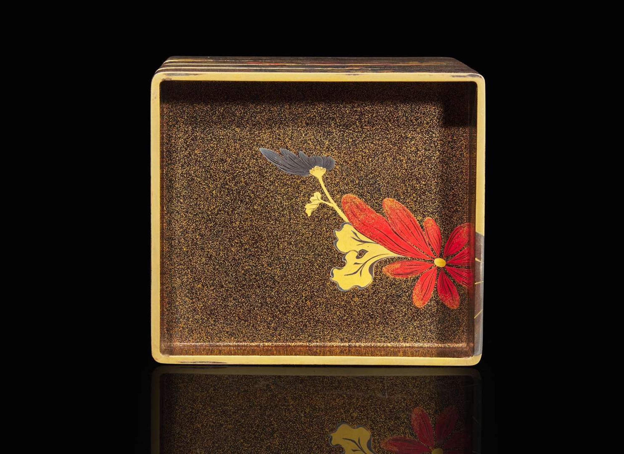 A Japanese black, gold and red-lacquered four-tier picnic box 日本四層紅金漆盒