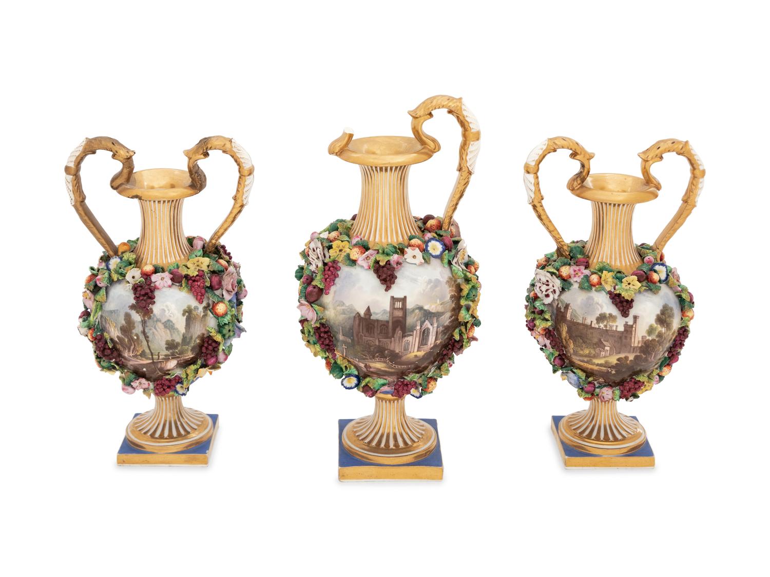 A Bloor Derby Three-Piece Porcelain Garniture Set