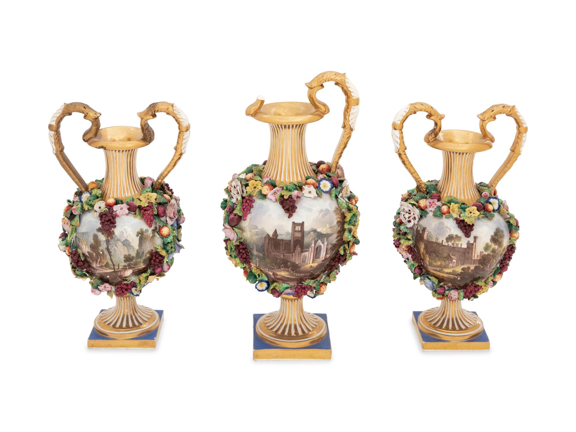 A Bloor Derby Three-Piece Porcelain Garniture Set