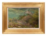 Two Works: Outlet, Lake Rotaroa , 1997, oil on board and Fish in the Stream, oil on canvas
