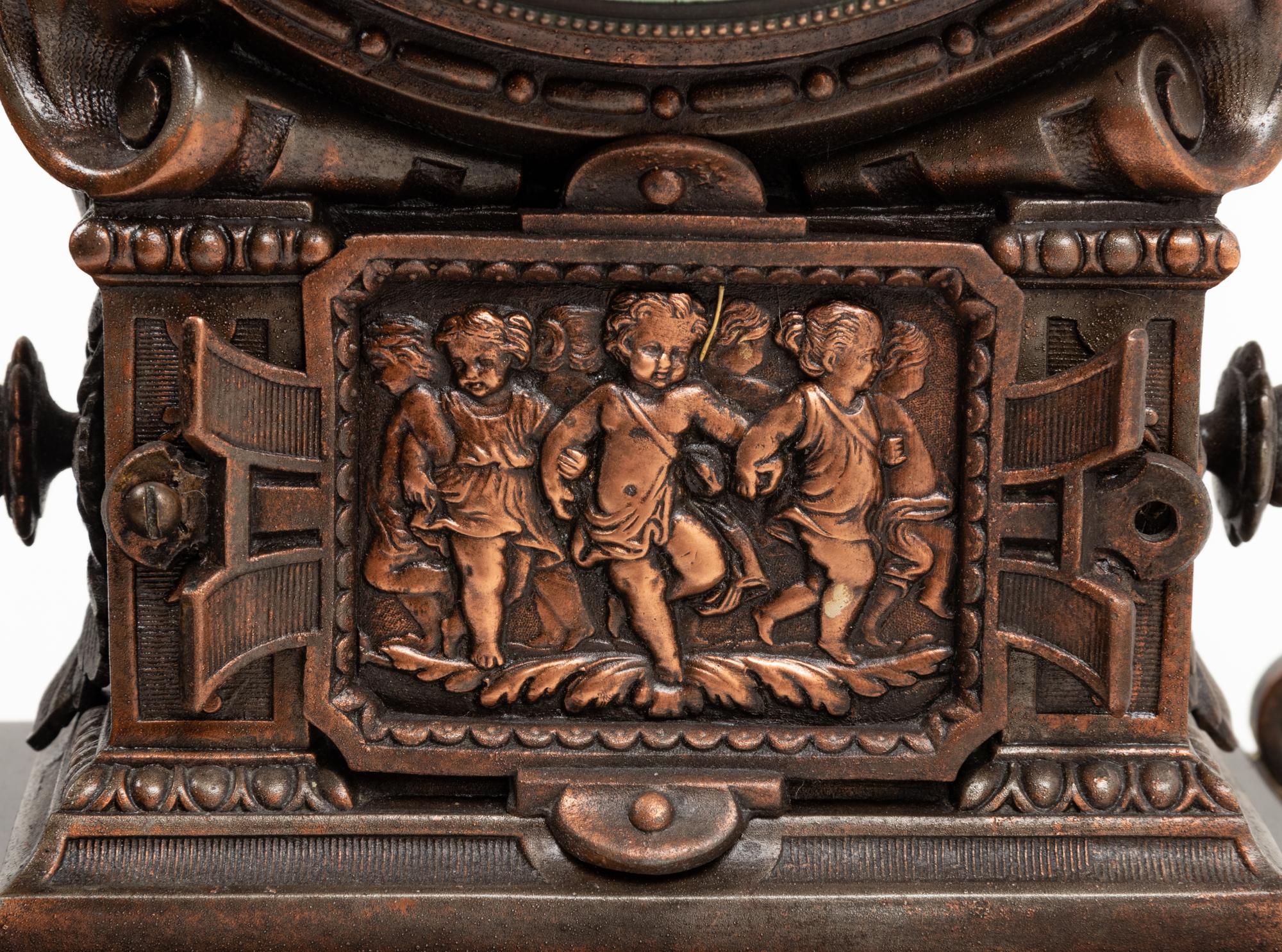 An Ansonia Prosperity Silvered Metal Figural Mantel Clock