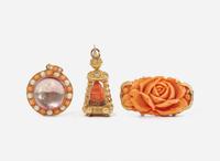 A Collection of Yellow Gold and Coral Jewelry