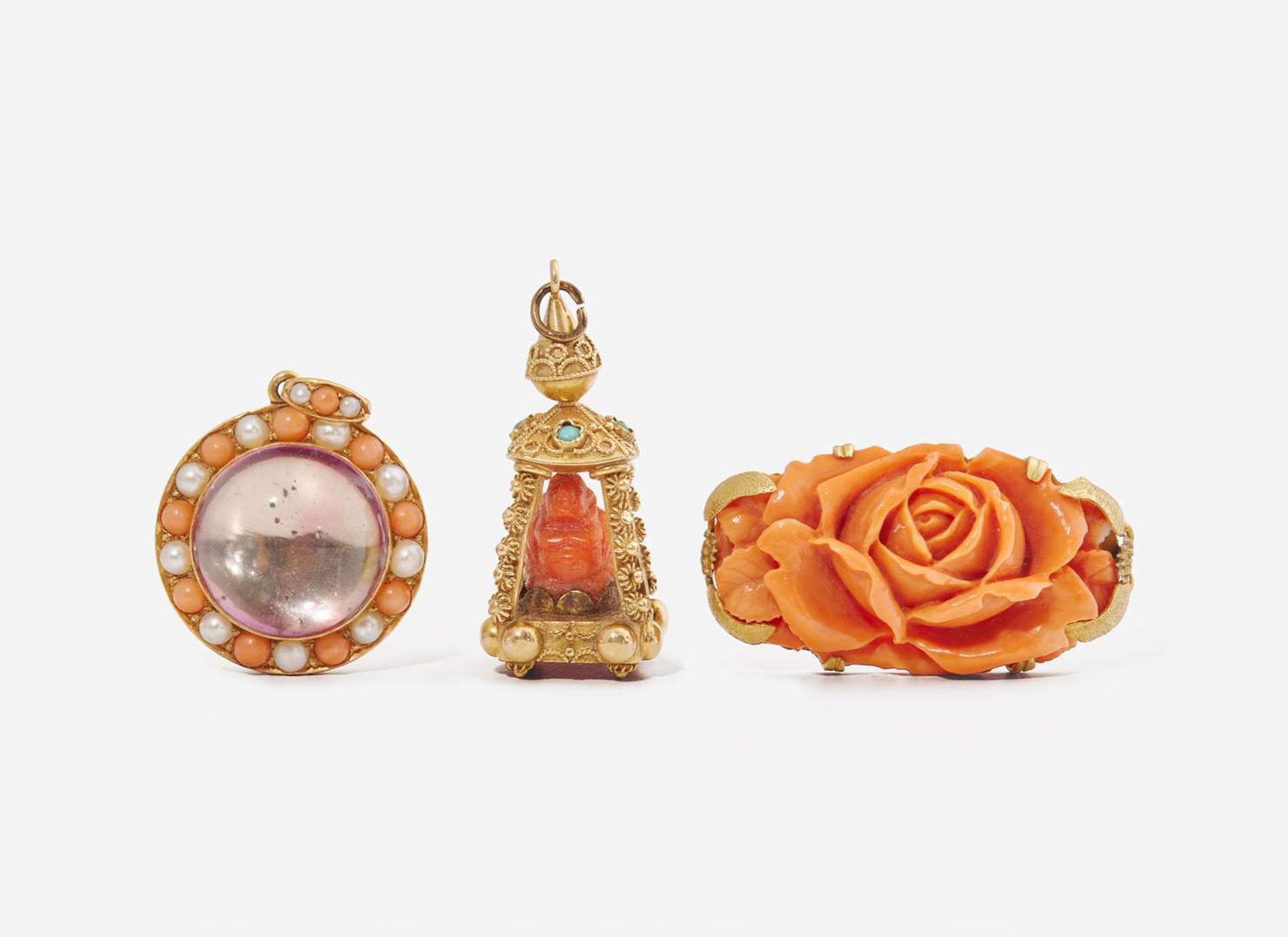 A Collection of Yellow Gold and Coral Jewelry