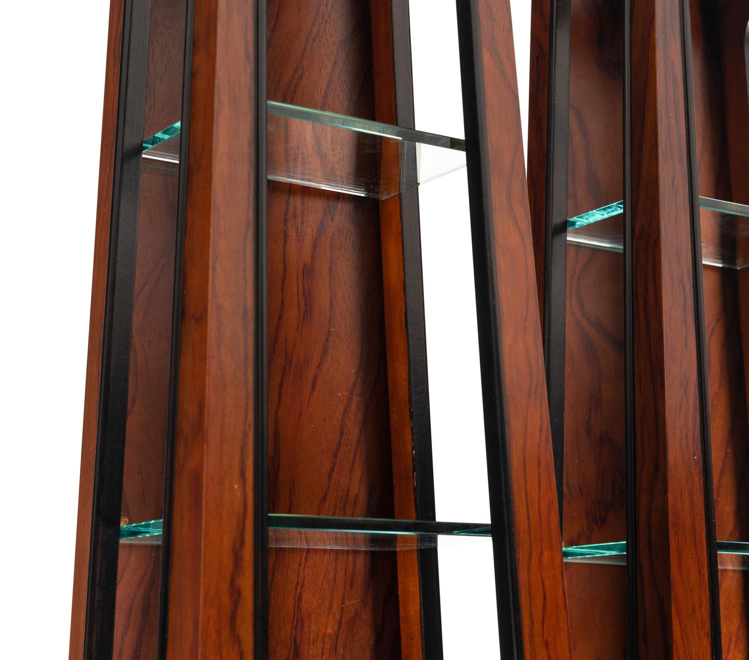 A Pair of Contemporary Rosewood and Glass Hanging Etageres