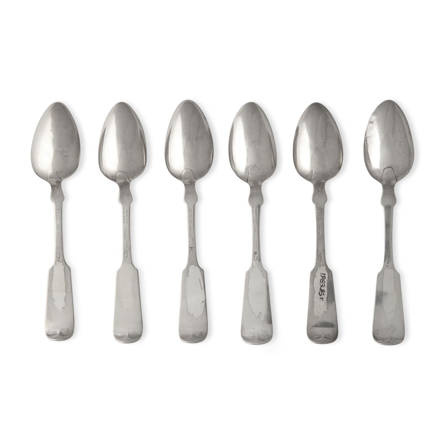 A Set of Six Coin Silver Fiddle-End Teaspoons