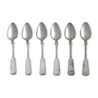 A Set of Six Coin Silver Fiddle-End Teaspoons