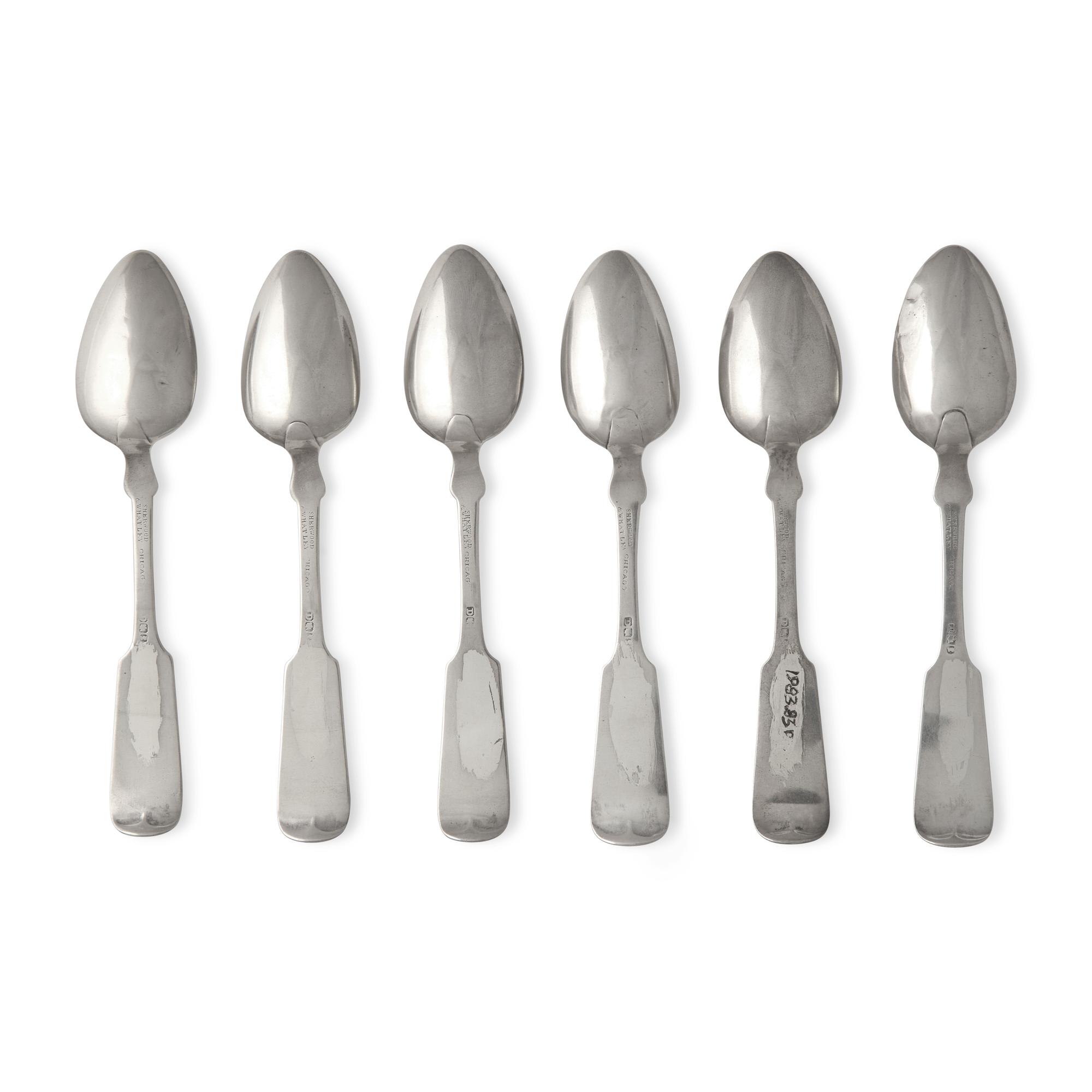A Set of Six Coin Silver Fiddle-End Teaspoons