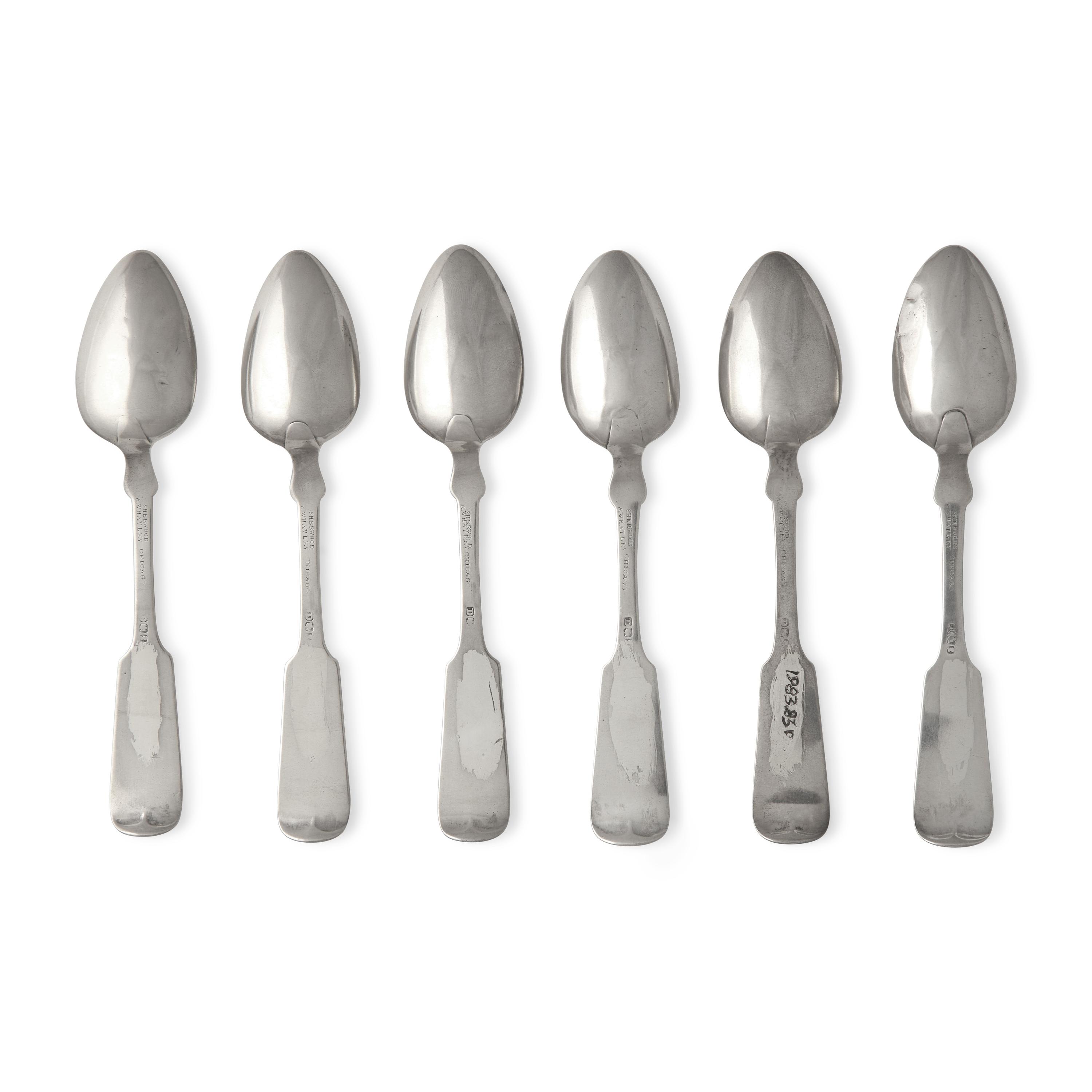 A Set of Six Coin Silver Fiddle-End Teaspoons