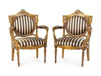 A Pair of Louis XVI Style Giltwood Fauteuils