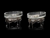 A Pair of German Silver and Cut Glass Oval Bowls