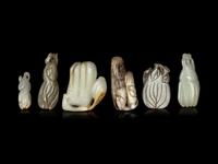 Six Chinese Celadon Jade Carvings of Buddha's Hand Citron