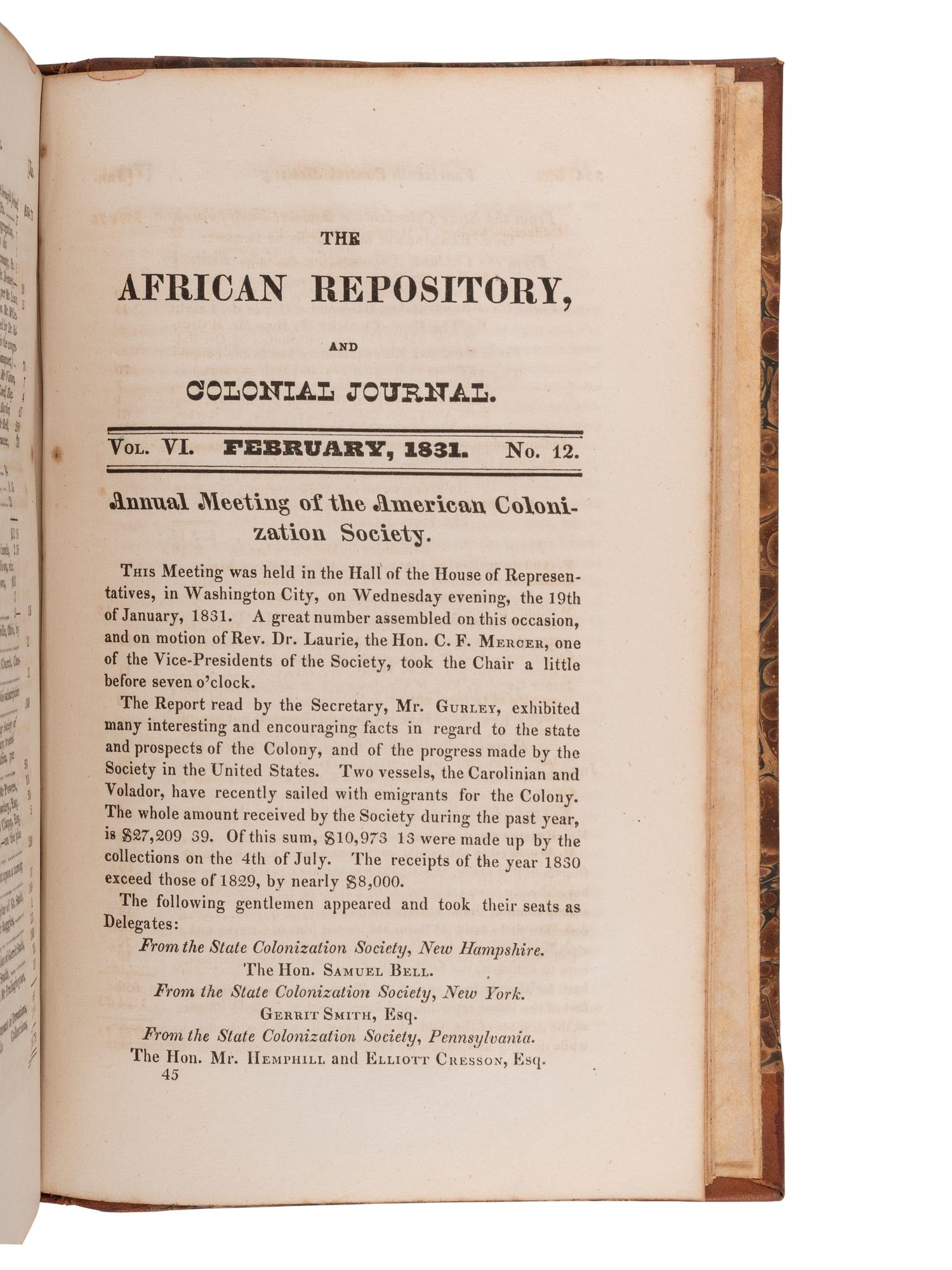 [ENSLAVEMENT]. The African Repository , and Colonial Journal. Vol. VI. Washington: 1831.
