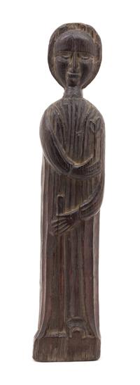 A French Carved Oak Figure of a Female Saint Height 14 1/2 inches. — PROBABLY 15TH/16TH CENTURY