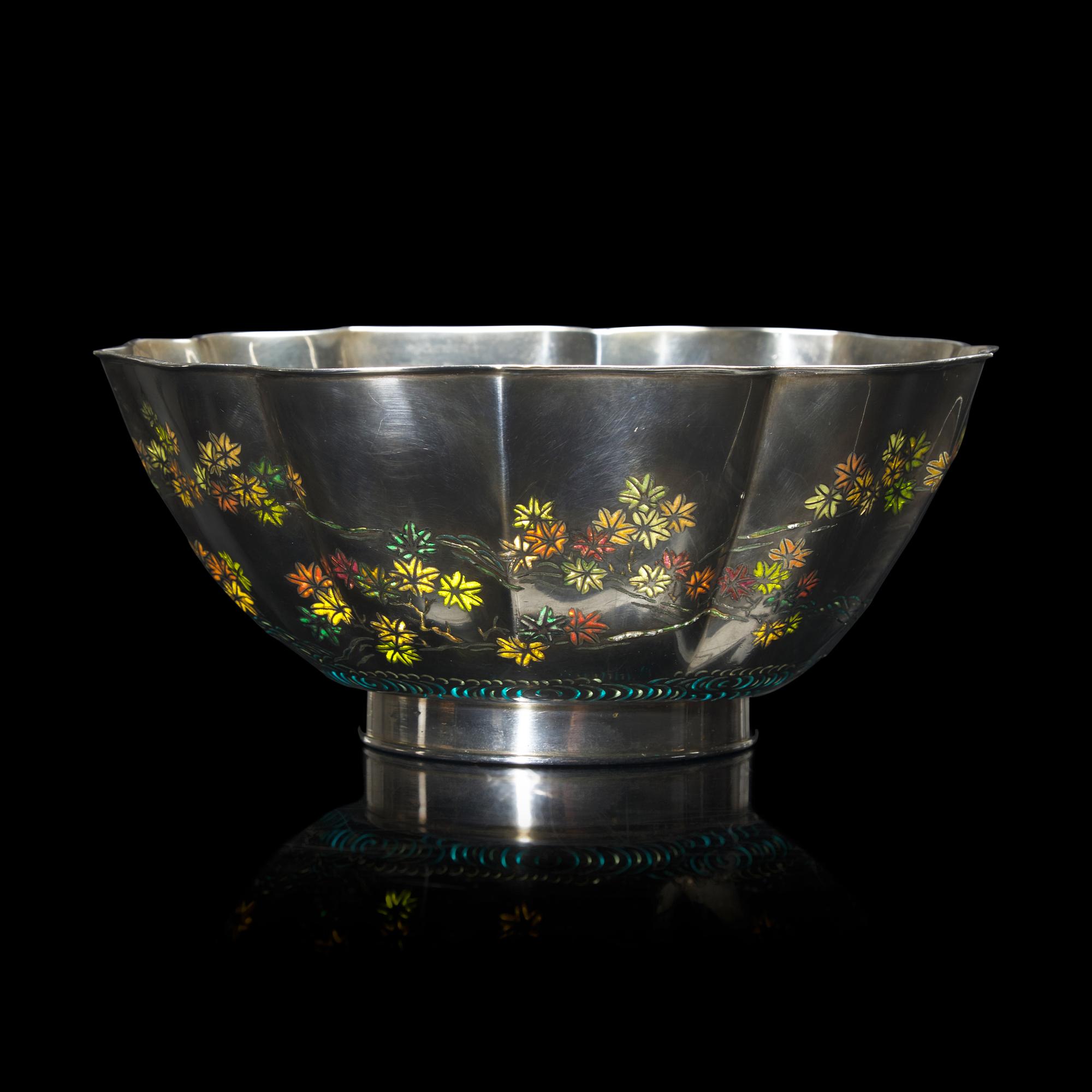 An Unusual Japanese Plique a Jour Silver 'Maple Leaves' Bowl, Attributed to Namikawa Yasuyuki