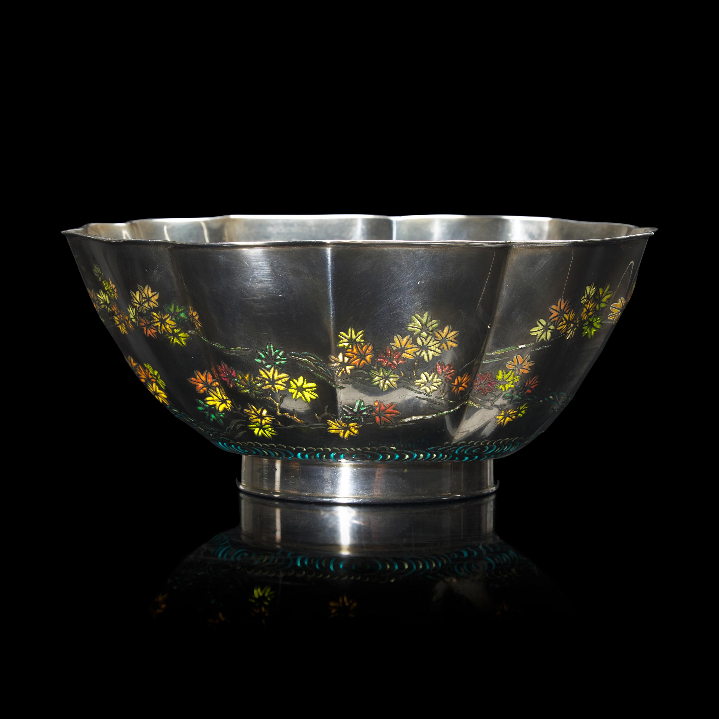 An Unusual Japanese Plique a Jour Silver 'Maple Leaves' Bowl, Attributed to Namikawa Yasuyuki