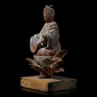 A Japanese Horyu-Ji Style Carved and Painted Wood Figure of a Celestial Musician, 19th Century or Earlier