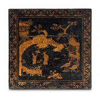 A Pair of Chinese Gilt-Decorated Black Lacquer Jardinière Stands
