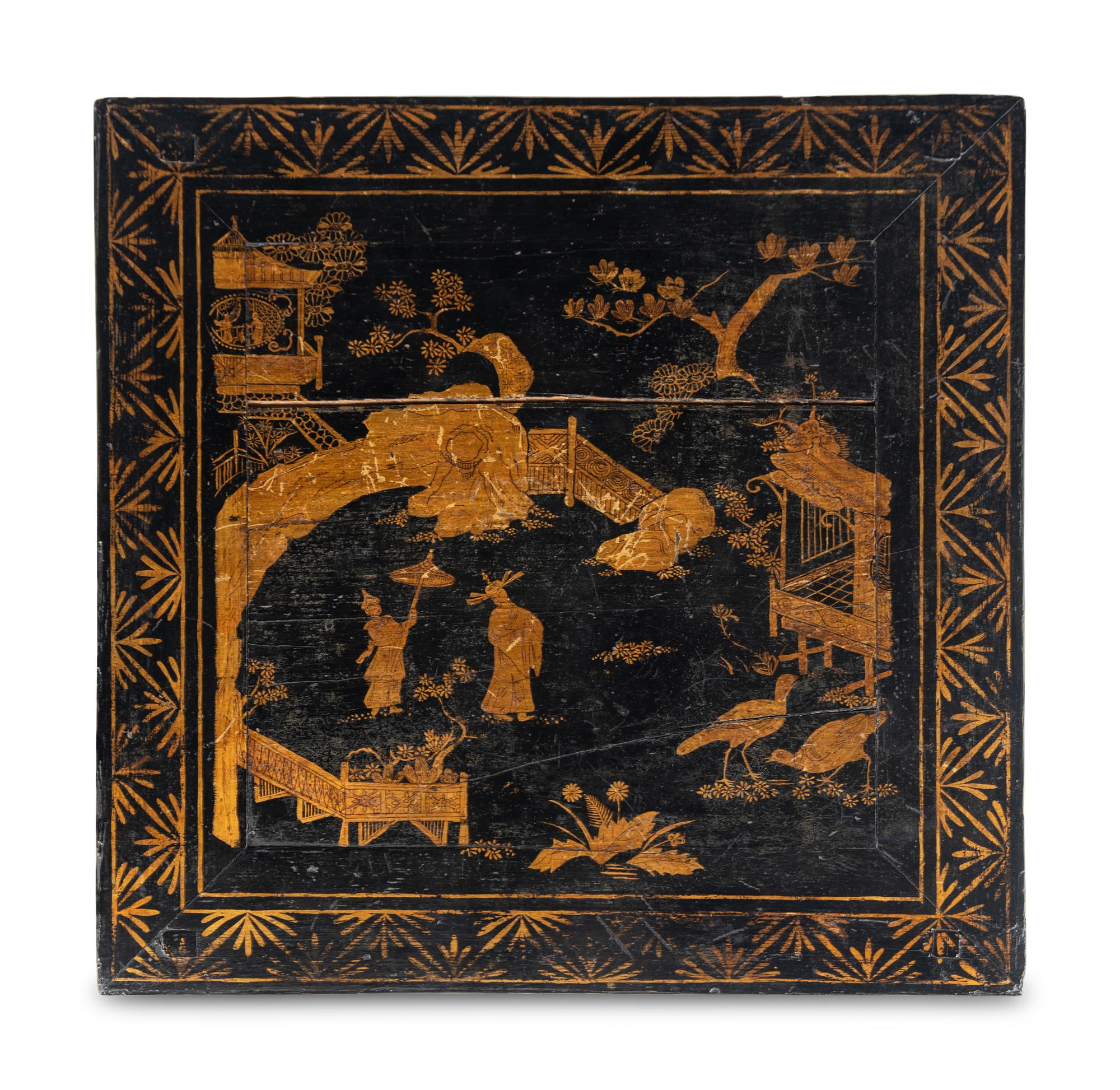 A Pair of Chinese Gilt-Decorated Black Lacquer Jardinière Stands
