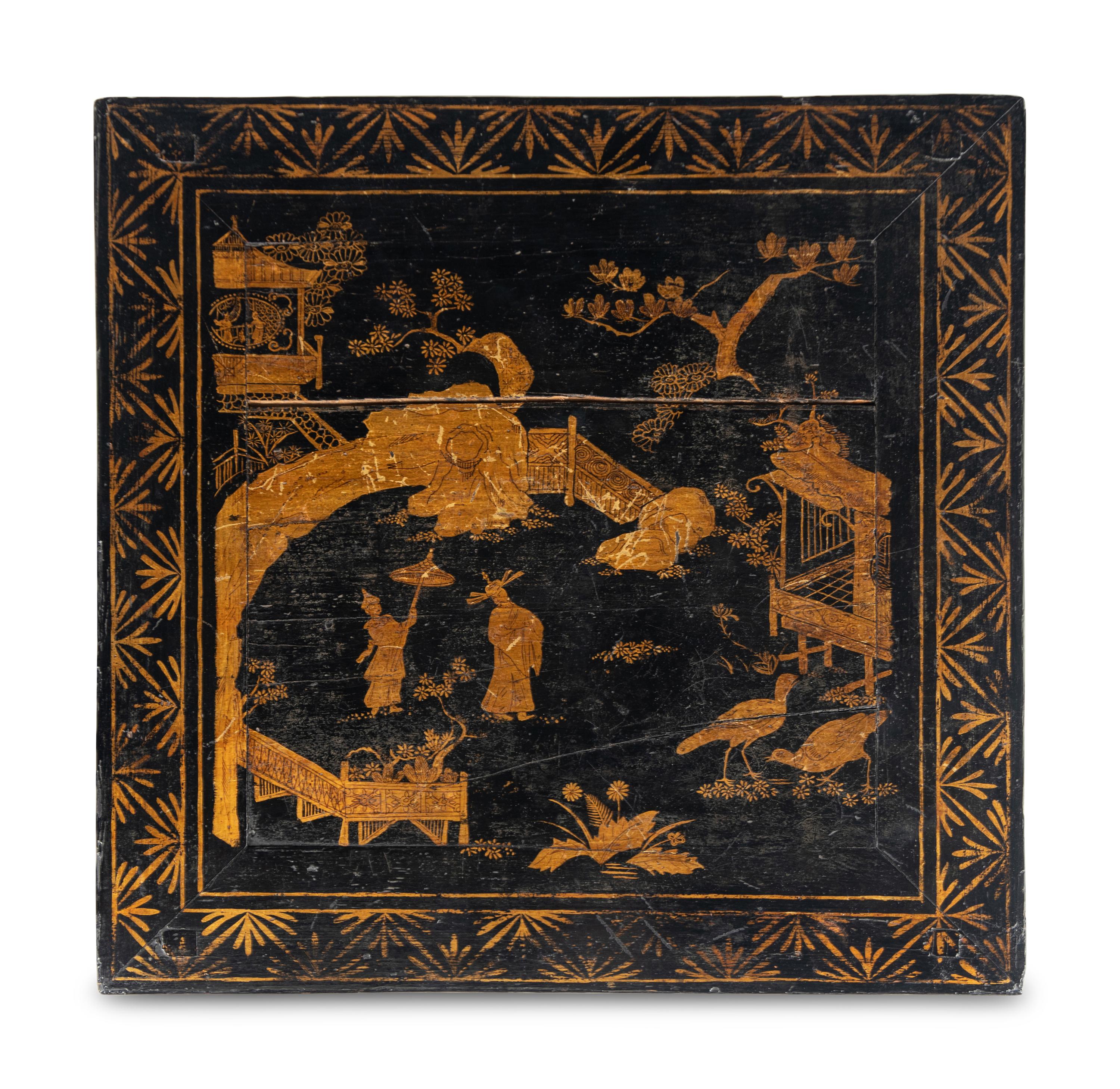 A Pair of Chinese Gilt-Decorated Black Lacquer Jardinière Stands