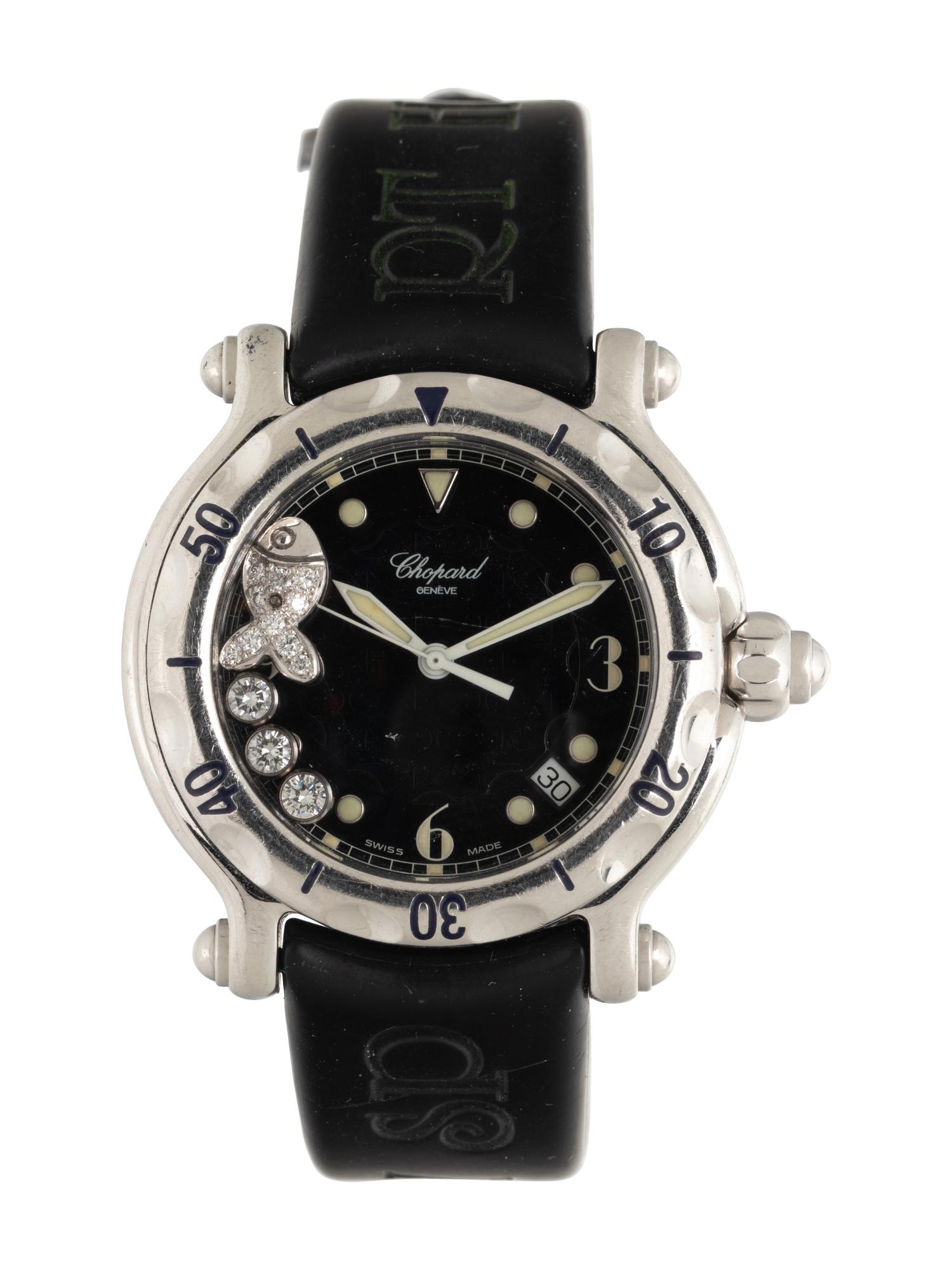 CHOPARD, REF. 8347 STAINLESS STEEL AND DIAMOND 'HAPPY SPORT' WATCH