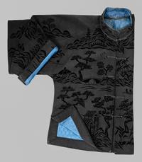 A Chinese Black Ground Silk Twill and Cut Velvet Jacket