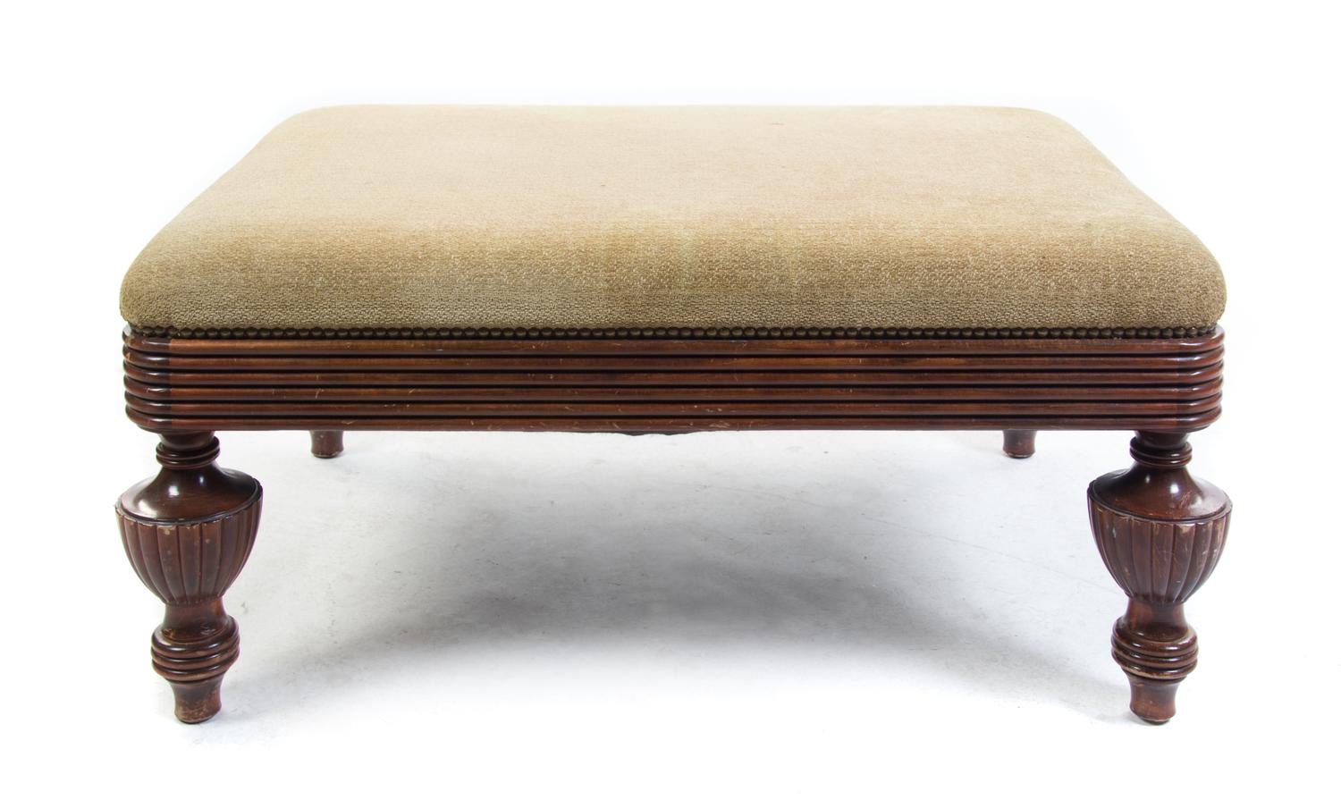 A William IV Style Upholstered Ottoman Height 18 x width 39 x depth 28 1/2 inches. — 20TH CENTURY