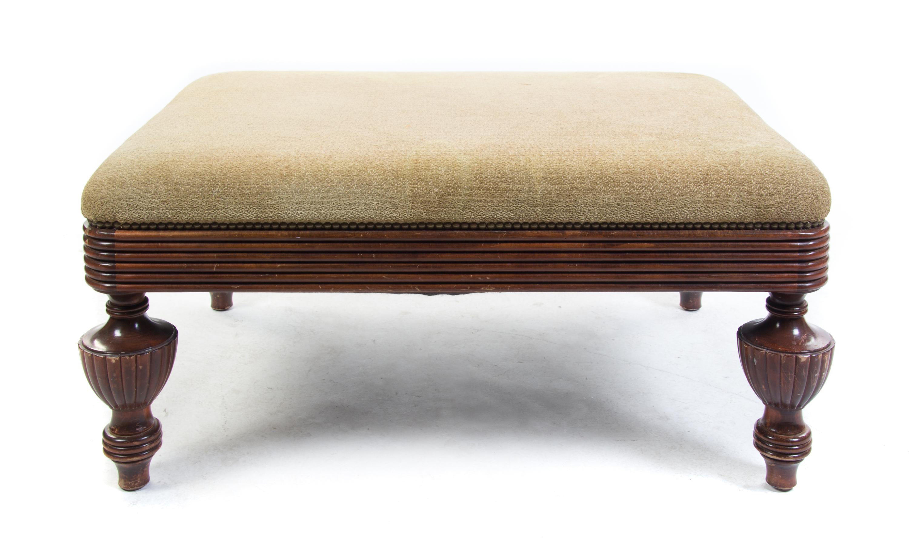 A William IV Style Upholstered Ottoman Height 18 x width 39 x depth 28 1/2 inches. — 20TH CENTURY