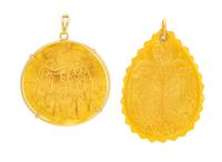 A Collection of High Karat and 18 Karat Yellow Gold Religious Pendants,