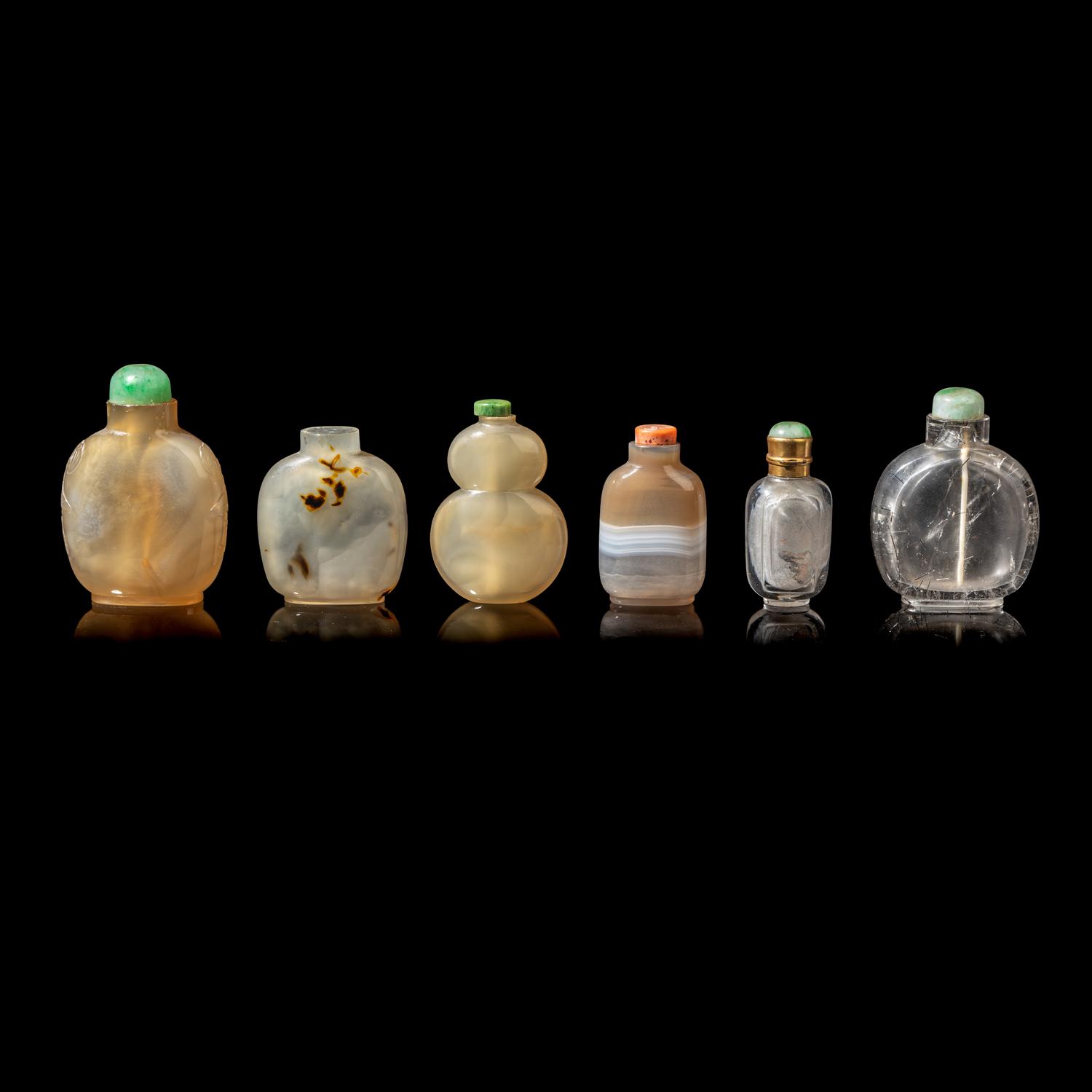 Six Chinese Semiprecious Stone Snuff Bottles, 19th-Early 20th Century