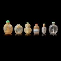 Six Chinese Semiprecious Stone Snuff Bottles, 19th-Early 20th Century