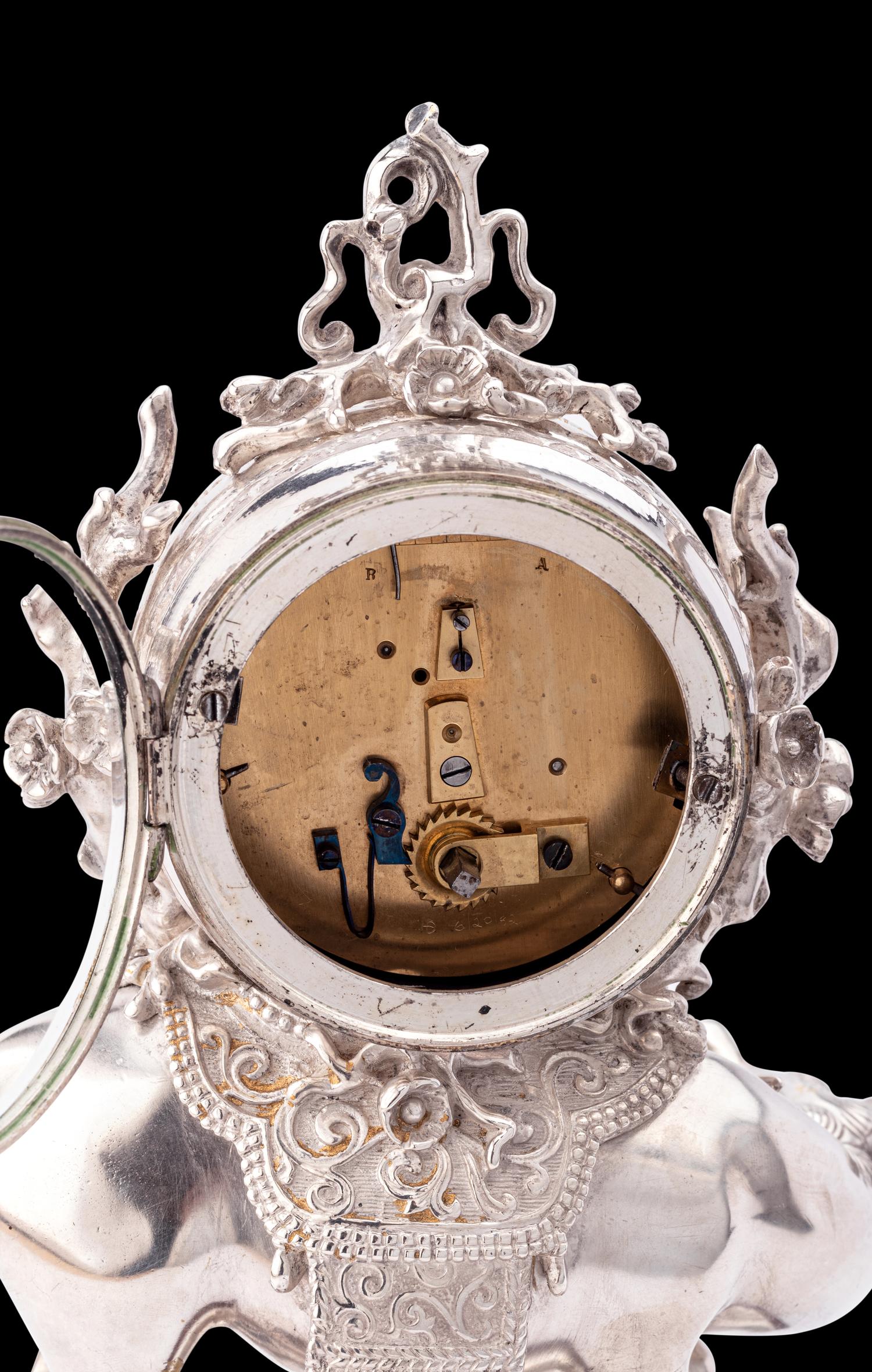A Chinese Export Silvered Bronze Water Buffalo-Form Clock