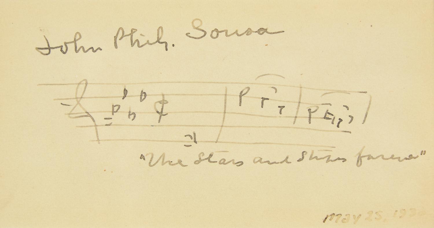 [Americana] Howe, Julia Ward, Irving Berlin, John Philip Sousa, Samuel F. Smith, and George F. Root. Display of Signed Patriotic Song Lyrics