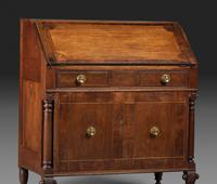 A Late Federal String Inlaid Walnut Slant-Front Secretary Desk