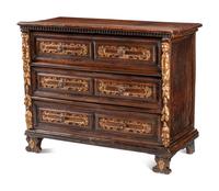 An Italian Baroque Parcel Gilt Walnut Chest of Drawers