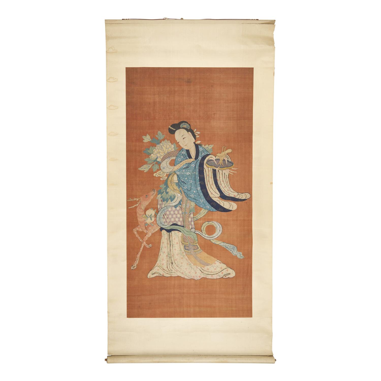 A Chinese Kesi Figural Tapestry Depicting a Meiren with Deer, 19th Century — 清晚期 緙絲仙姑賀壽圖立軸
