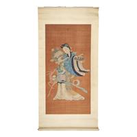 A Chinese Kesi Figural Tapestry Depicting a Meiren with Deer, 19th Century — 清晚期 緙絲仙姑賀壽圖立軸