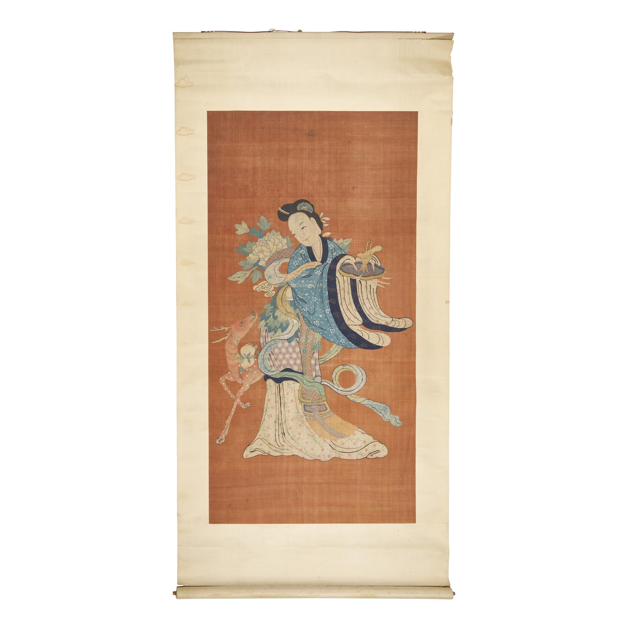 A Chinese Kesi Figural Tapestry Depicting a Meiren with Deer, 19th Century — 清晚期 緙絲仙姑賀壽圖立軸