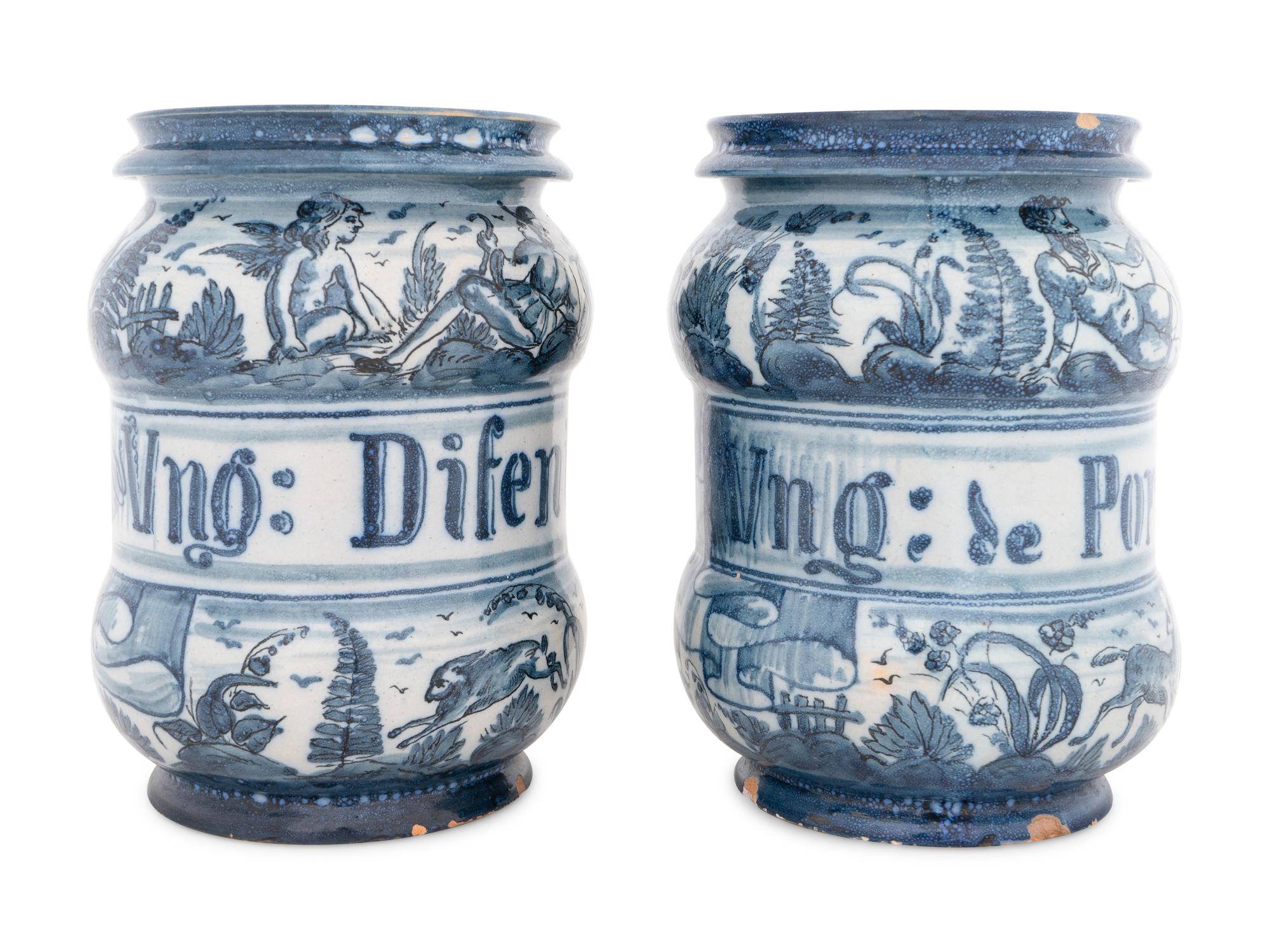 A Pair of Italian Majolica Apothecary Jars